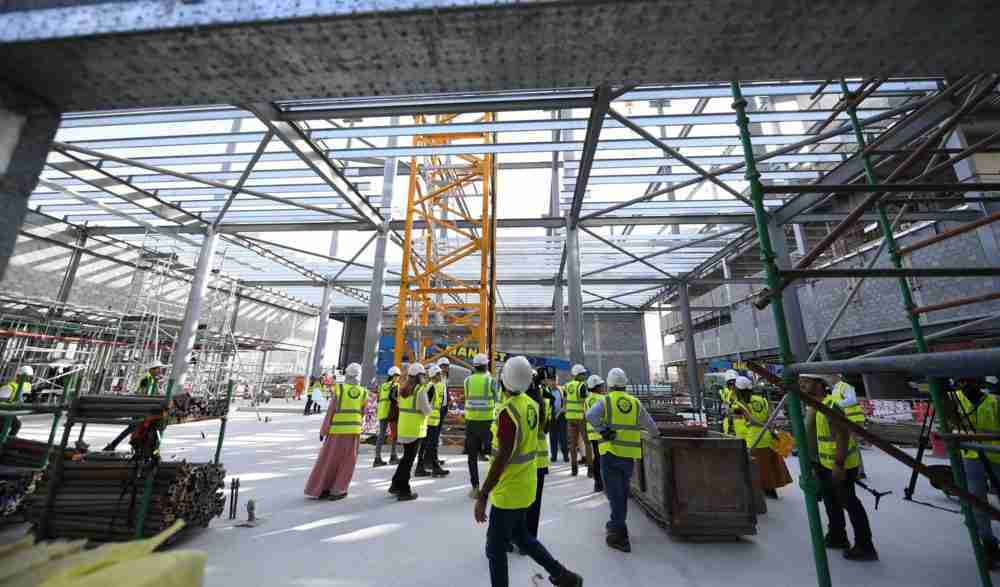 تتواصل أعمال البناء في جناح معرض إكسبو 2020 دبي في 3 مارس. المصور: كريم صاحب، وكالة الصحافة الفرنسية، غيتي إيماجز.